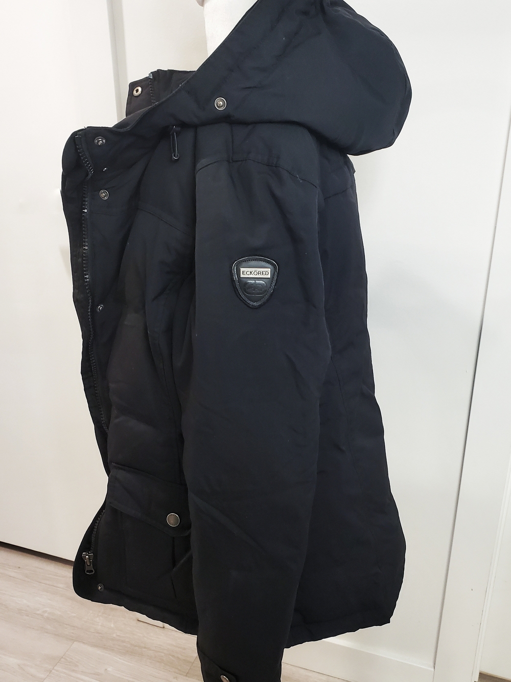 Vintage Y2K Eckored Black Hooded Mid-Length Puffer Parka - Picture 6 of 8